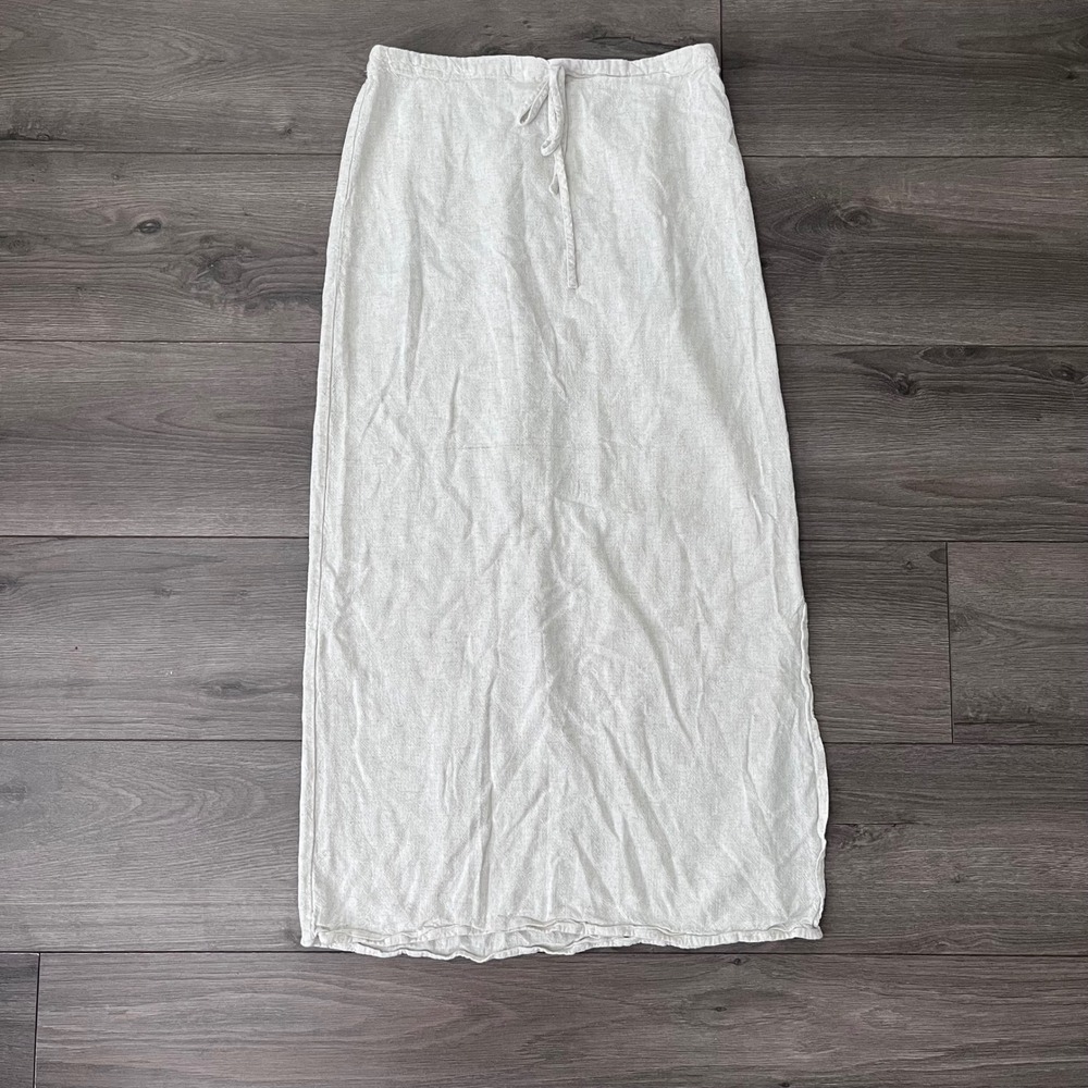Song of Style Aimee Song Linen Blend Maxi Skirt Oatmeal Elastic Waist Slit M